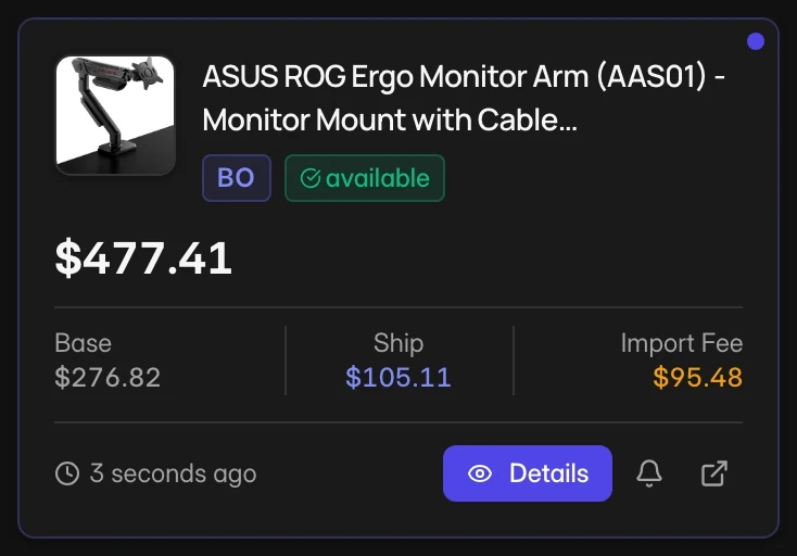 Product card in ASIN Watcher