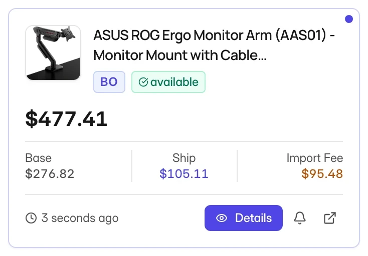 Product card in ASIN Watcher